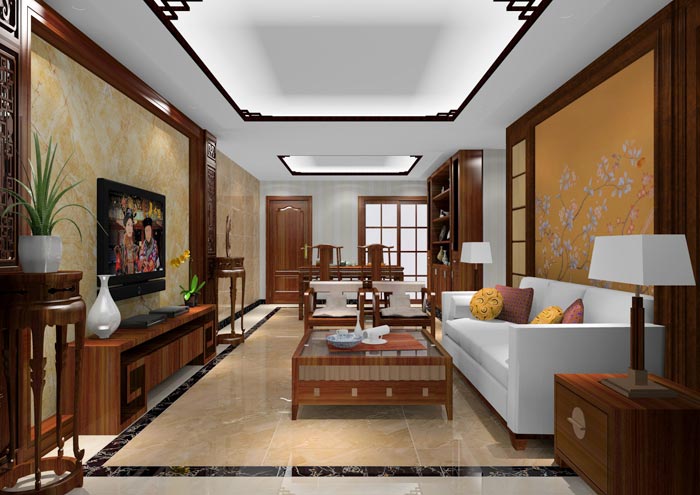 凯发K8国际家装：：佛山狮山上林苑90㎡中式气概装修鉴赏